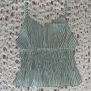 S pale green striped crop tank